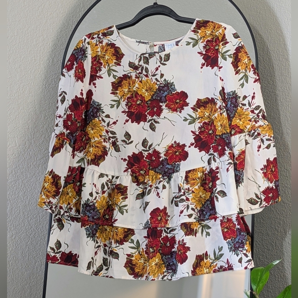 Time and Tru Floral Tiered Blouse - Red and Yellow